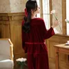 Women's Sleepwear Vintage Court Style Women's Pajamas Set Lace Long Sleeve Sexy V-neck Pijama Winter Warm Velour Homewear Lounge Pyjamas