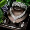 Halsband örhängen set hibride classic vatten droppe pendients pannband tiaras princesas 5st full kubik zirocnia vitguldfärg kvinnor n-1619