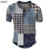 T-shirts pour hommes Waffle Henley T-shirts surdimensionnés Homme Chemise Graphic Plaid Color Block Vêtements Vêtements Impression 3D Bouton à manches courtes Mode 230627