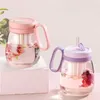 Kawaii Glass Water Bottle Transparent Glass Bottle with Tea Infuser Portable Cups with Straw Large Capacity Mugs Drinkware L230620