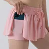 LU LU LEMONS Kids Yoga Shorts Skirts Outfits High Waist Sportswear with Pockets Fiess Wear Short Pants Girls Running Elastic Girl 23ss