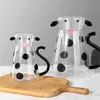 Brocca di vetro a forma di mucca carina Cartone animato resistente al calore Forma di mucca sveglia Teiera e tazza Set Acqua / Latte Freddo Bollitore Caffettiera L230620