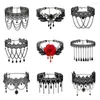 Choker gotisk lolita svart spets kort kedja halsband tasslar ihåliga ut stor rosblomma punk handgjorda bröllop smycken