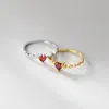 Cluster Rings 18K Gold Plating Genuine 925 Sterling Silver Red Garnet Heart & CZ 4A Ring Adjustable For Wedding C-J7280