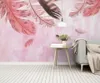 Bakgrundsbilder Bacal Custom Modern 3D Wallpaper Mural Minimalist Handmålad rosa fjäder Liten Fresh Girl Room Bakgrundsvägg Heminredning