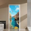 Papéis de parede 3D PVC à prova d'água Adesivos de porta Decoração de casa Murais de parede Papel de parede DIY Quarto Decoração de quarto Vista para o mar Poster Adesivo