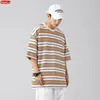 Męskie tshirty Hip Hop Streetwear Tshirt w paski Zakryty Bawełniane bawełniane luźne krótkie koszulę 2023 mężczyzn Kobiety moda letnie koszulki 230627