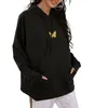 Women's T Shirts Women S Long Sleeve Baggy Hoodie Daily Butterfly Printed Top With Elastic Drawstring