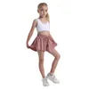 LU LU LEMONS Kids Yoga Shorts Skirts Outfits High Waist Sportswear with Pockets Fiess Wear Short Pants Girls Running Elastic Girl 23ss