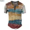 T-shirts pour hommes Waffle Henley T-shirts surdimensionnés Homme Chemise Graphic Plaid Color Block Vêtements Vêtements Impression 3D Bouton à manches courtes Mode 230627