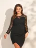 Plus -klänningar Finjani Party Size Lace Bodycon Dress for Women Solid High midjen Evening 230627