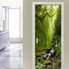 Sfondi 3D Adesivo per porta PVC Impermeabile autoadesivo Green Forest Stones Creek Carta da parati murale per cucina Soggiorno Camera da letto