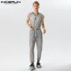 Mäns jeans incerun män jumpsuits mesh transparent dragkedja oneck ärmlös dragkropp sexig rompers streetwear 2023 mode manliga övergripande p230628