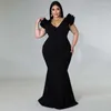 Plus Size Kleider Abendkleid Elegante Dame Rüschen Rot Schwarz Sexy Rückenfrei Große Größen Damen Party Formal Maxi Lang Sommer 2023Plus