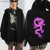 Sudaderas con capucha para mujer Sudaderas con estampado de dragón chino Ropa de calle gótica Sudaderas con capucha de manga larga con cremallera Y2k Ropa grunge Sudadera Moda Punk Sport Coat Pullover T23628