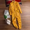 Mannen Jeans Overall Jumpsuit Revers Lange Mouwen Katoen MultiPocket Beam Voeten Mode Zwart Geel Rood Vracht Broek Broek 230628