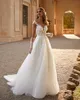 Boho Milla Nova A Line Dresses for bride Illusion Back V Neck Beads Lace Wedding Dress designer bridal gowns sweep train