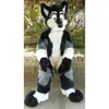 Traje de mascote Husky preto branco animal canino fursuit Fox Hound roupas de cabelos compridos roupa de desempenho de festa de Halloween