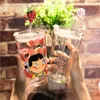 Strawberry Mug Straw Cup GirlsGlass Cup Water Cup With Straw Lid Student Water Cup Japanese Straw Scale Cup Transparent Cup L230620