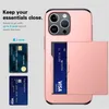 iPhone 15 Slide Card Slot Phone Cases Híbrido 2 em 1 Back Cover Armor Hard Protector para Apple 15 14 13 12 11 pro max xr Samsung Galaxy Note20 S23 S22 S21 Ultra S21FE
