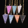 Pendant Necklaces Natural Druzy Rock Crystal Quartz Clusters Geode Stone Triangle Shape Link Chain Necklace