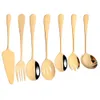 Dinnerware Sets 7Pcs Gold Stainless Steel Set Soup Spoon Colander Service Salad Fork Cake Spatula Kitchen Home Tableware 230627