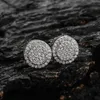 Gzw Jewelry Iced Out Round Earring Studs Micro Incrusted With Cubic Zircon Simple Design Boucles d'oreilles Stud Fashion Men's Women's Nightclub Punk Rock Ear Jewelry For Men Women