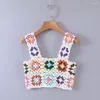 Serbatoi da donna Xikom 2023 Summer Women Handmade Hollow Out Crochet Plaid Flower Top Donna Sweet Spaghetti Strap Girl Tops