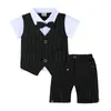 Ensembles de vêtements pour enfants Gentlemen's British Suit Summer Boy Short Sleeve 2-piece Vest Knitted Shirt Bow Tie