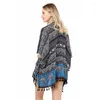 Damenbadebekleidung Sommer Frauen Strand Smock Print Quaste Strickjacke Mittellangärmeliger Sonnenschutzanzug Stil Mode Lässig 2023