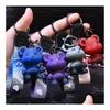 Keychains Lanyards 5 Colors Dazzling Color Starry Sky Bear Keychain Camouflage Pattern Bag Woman Men Car Happy Keyring Drop Delive Dhgbj