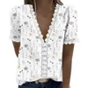 Women's Blouses Womens S Workout Shirts Large Summer Lace Tops Short Sleeve V Neck Floral Print Cotton Long Tee