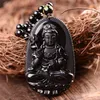 Naszyjniki wisiorek Mahastamapratta bodhisattva naszyjnik wisiorki biżuteria czarny obsydian rzeźbiony Budda Luck