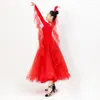 Stage Wear Femmes Danse De Salon Strass Robe Haut De Gamme Valse Performance Vêtements Costume De Bal Moderne Flamengo Rouge DNV15917