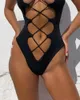 Men's Swimwear Summer Sexy Women Beach Wear Black Halter Sleeveless Wireless Bra Bandage Bodysuits Laceup Plunge Bikini Swimsuit Holiday 230627