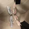 Chinelos Verão Mulher Sandálias Boho Clip Toe Sapatos de Cristal Transparente PVC Pedraria Plana Mulher Bohimia Chinelos de Praia 230628