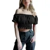 Chemisiers pour femmes Streetwear solide Crop hauts mode femme Blouse 2023 élégant manches courtes bouffantes hors épaule chemises tunique taille tunique
