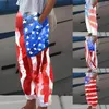 Women's Pants American USA Flag Print Stars and Stripes Elastic midja Sexig Flare Trousers Summer Street Fashion L5