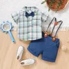 Ensembles de vêtements pour tout-petit garçons à manches courtes Plaid imprimés t-shirt tops shorts enfants enfants Gentleman tenues