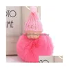 Keychains Lanyards Sweet Fluffy Pompom Slee Baby Key Chain Faux Rabbit päls Pom Pon Sticked Hat Doll Keychain Car Keyring Toy Trend DHTBL