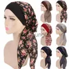 Bandanas New Muslim Women Printed Pre-tie Headscarf Elastic Female Turban Cancer Chemo Hat Hair Loss Cover Head Wrap Headwear Stretch x0628