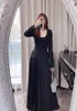 Auth autoportret czarny garnitur spliczone plisowana długa sukienka fałszywa dwuczęściowa sukienka