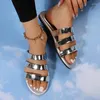 Slippare Summer Women's Fashion Designer Slides Flat Champagne Sandaler Leather Ladies Shoes Casual Party Beach Flip-Flops