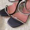 Amina Muaddi Gilda kristal kaplı Sandaletler katır şeffaf yüksek topuklu ayakkabılar kristal kaplı kayış makarası Topuklar gök yüksek topuk kadın yazlık lüks tasarımcılar Sandalet terlikler