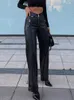 Женские джинсы Cryptographic PU Leather Zip Up High Rise Pants Club Party Casual Chic Straight Leg for Women Trousers Pant Gothic Loose 230628