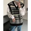 Men's Vests 3-color Striped Sweater Vest Men Fashion Casual V-Neck Knitted Pullover Korean Loose Sleeveless Mens Jumper Clothes