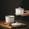 Bols style japonais tasse à ragoût en céramique nid d'oiseau domestique bol avec couvercle bébé spécial oeuf cuit à la vapeur Pot petite soupe
