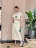 Two Piece Dress designer High end 2023 Summer New Lace Water Soluble Embroidery White Moonlight Fashion Set JKSN