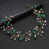 Grampos de cabelo verde/vermelho strass headbands para mulheres acessórios de casamento de noiva pérola hairbands ouro cor metal fio cabeça jóias