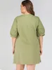 Robes grande taille été 2023 femmes col en V rétro simple boutonnage demi manches couleur unie haute attente robe pour FashionPlus